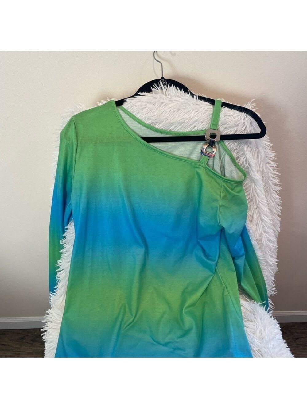 SHEIN Green and Blue Ombre Blouse